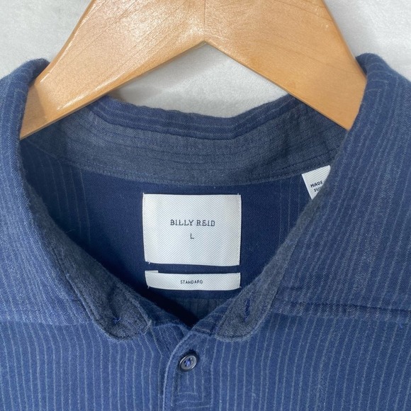 Billy Reid Dark Blue Line & Square Print Long Sleeve Button Up Men's Size Large - Picture 2 of 4